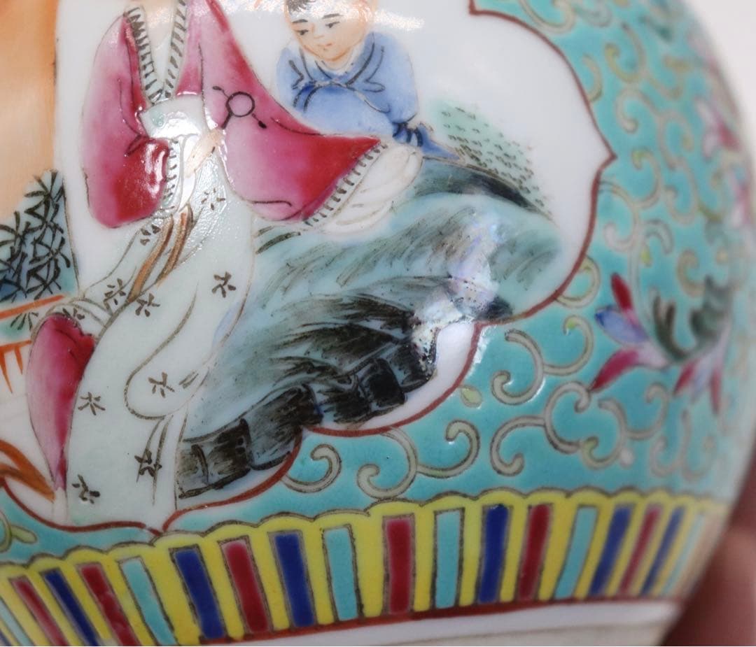 中国　1950年代　景徳鎮粉彩人物壺　送料込み0730