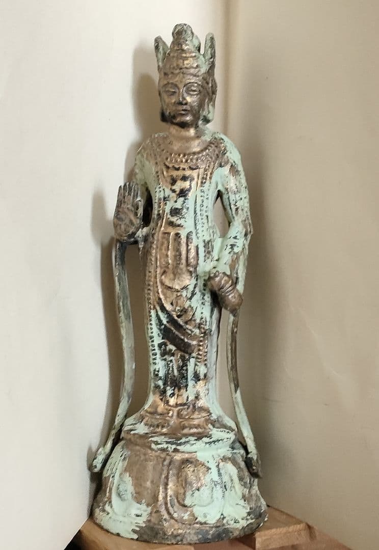 鉄仏　観音立像　夢違い観音　時代物　骨董アンティークNo.80