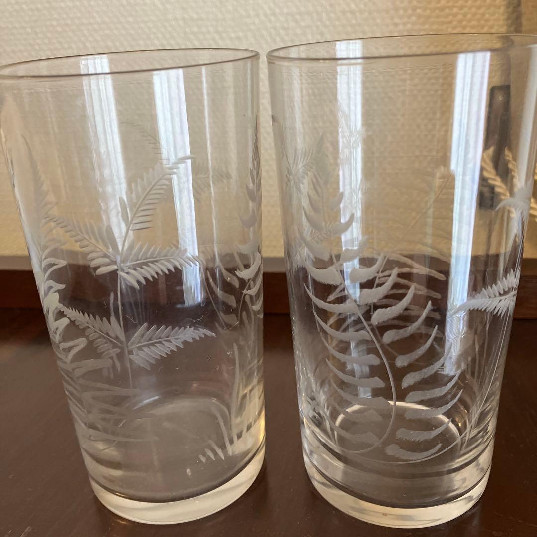 英国アンティーク　ヴィクトリアン　羊歯紋グラヴィールグラス4個組