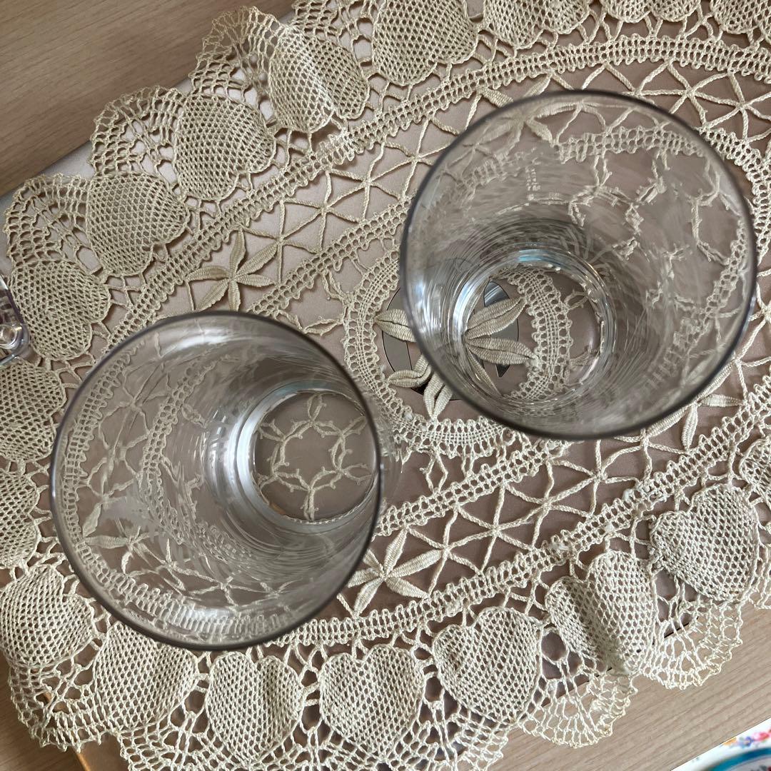 英国アンティーク　ヴィクトリアン　羊歯紋グラヴィールグラス4個組