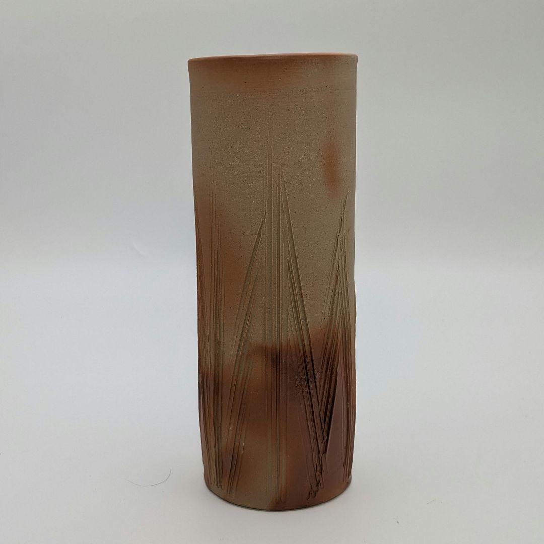 岡山県重要無形文化財 松井與之 備前焼 緋襷花入 共箱共布栞 花器 花瓶 置物