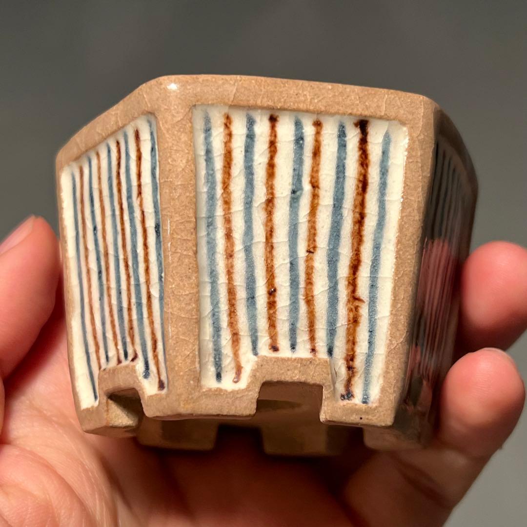 685.山石 額入六角鉢 盆栽鉢 植木鉢 6.7*7.5*4.9cm