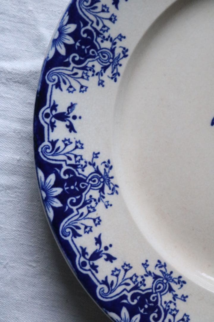 フランス　アンティーク　モノグラム　プレート　藍色　Bordeaux ルーアン