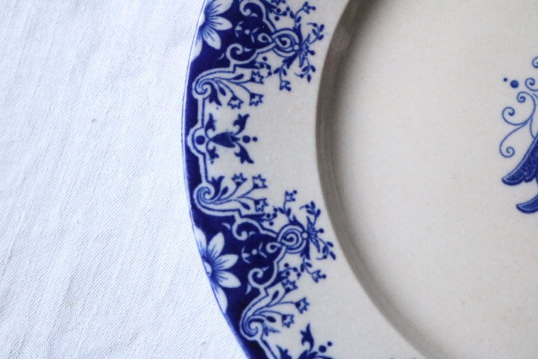 フランス　アンティーク　モノグラム　プレート　藍色　Bordeaux ルーアン