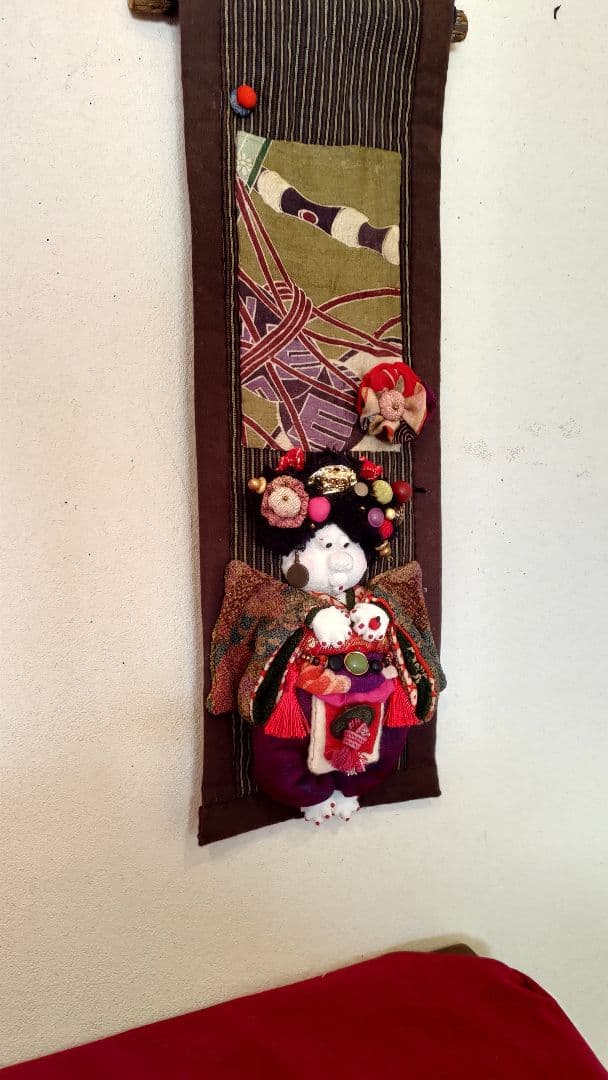 ぶす姫　ぶす人形　タペストリー　古布　福飾り　創作人形