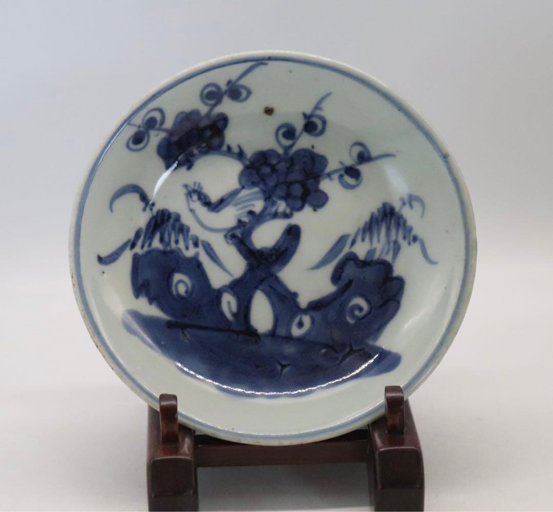 中国　清時代　染付　花鳥紋5寸皿　和美銘　送料込み1031