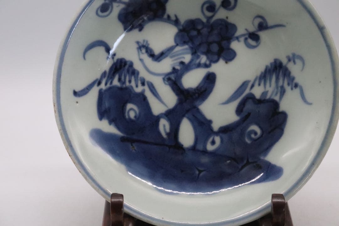 中国　清時代　染付　花鳥紋5寸皿　和美銘　送料込み1031