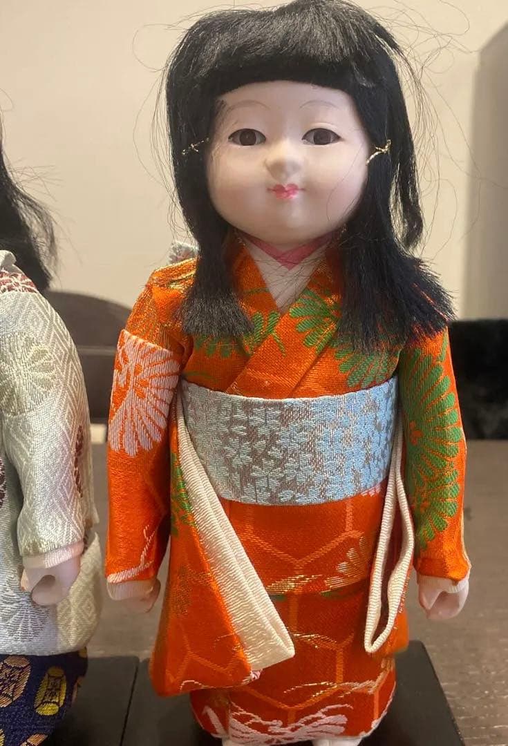 レトロ❣️市松人形 オレンジと青の着物　6号