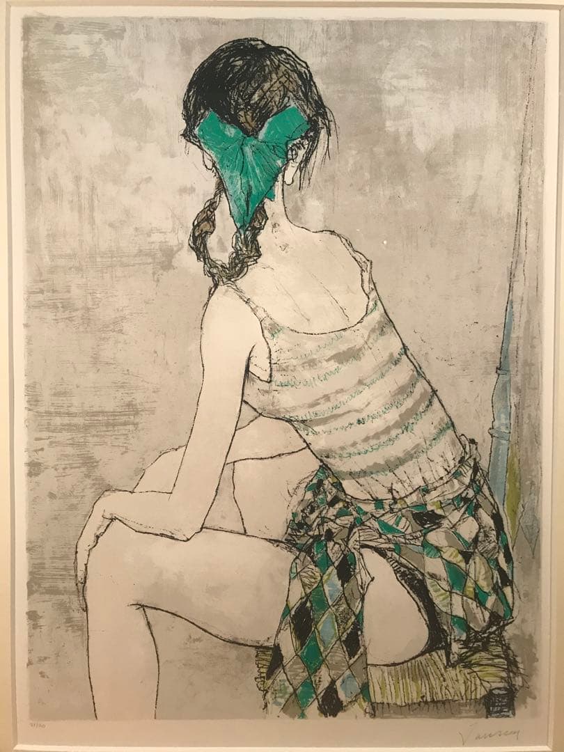 ジャンセン　「緑のリボン」　リトグラフ　直筆サイン・エディション有り