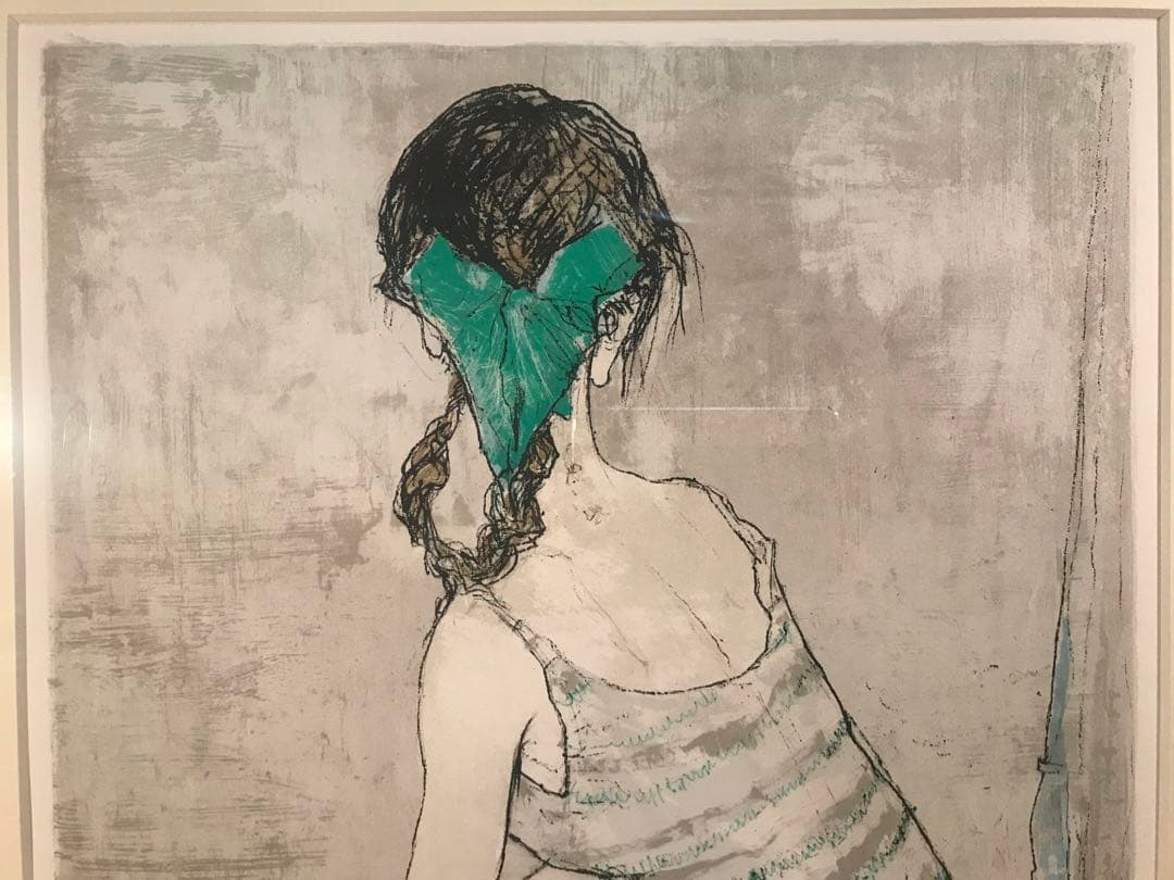 ジャンセン　「緑のリボン」　リトグラフ　直筆サイン・エディション有り