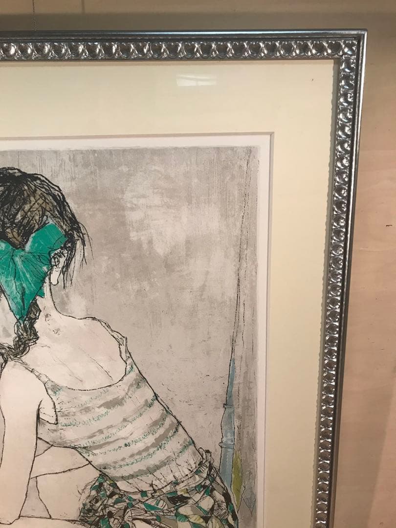 ジャンセン　「緑のリボン」　リトグラフ　直筆サイン・エディション有り