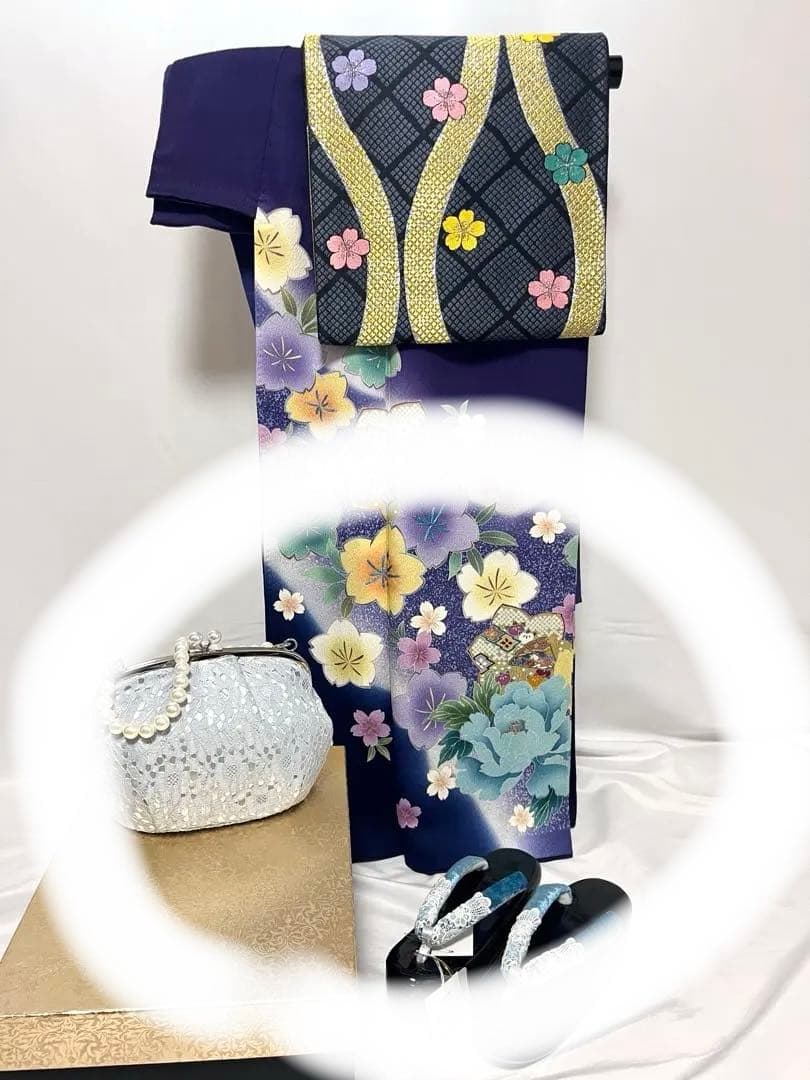 【美おり】振袖 正絹 振袖フルセット 7点セット 成人式 桜文様 くすみブルー