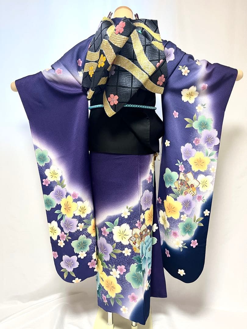 【美おり】振袖 正絹 振袖フルセット 7点セット 成人式 桜文様 くすみブルー