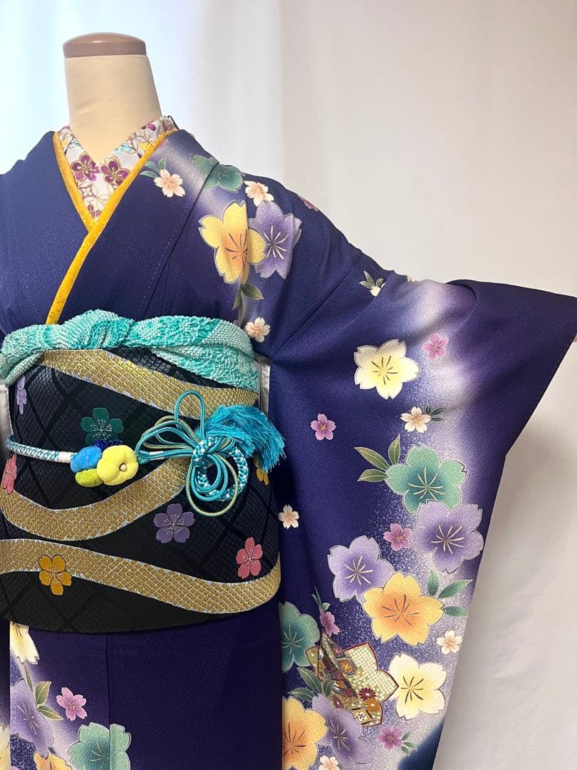 【美おり】振袖 正絹 振袖フルセット 7点セット 成人式 桜文様 くすみブルー