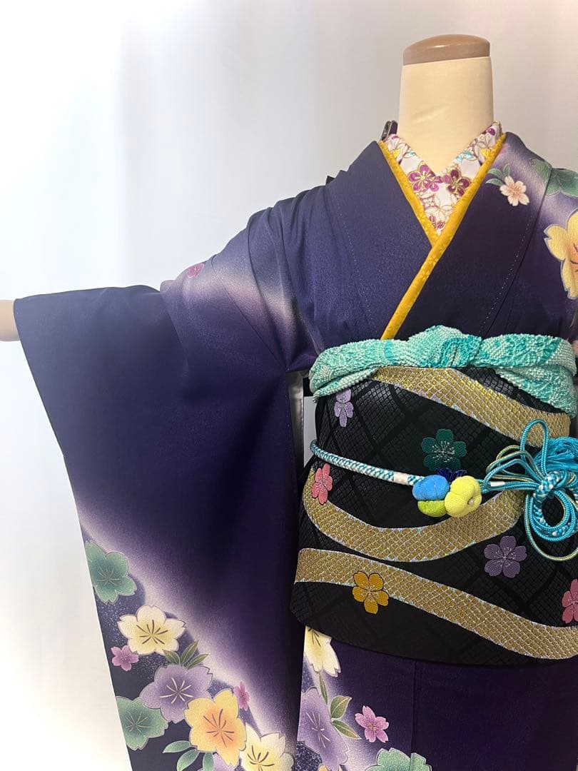 【美おり】振袖 正絹 振袖フルセット 7点セット 成人式 桜文様 くすみブルー