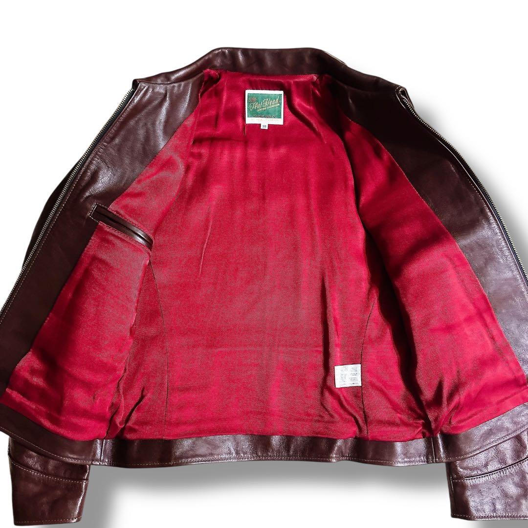 美品 フラットヘッド ホースハイド シングル ライダース レザージャケット 38
