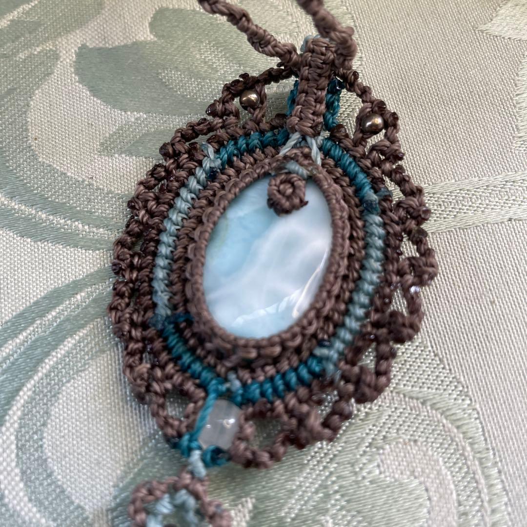 m*e様 ハンドメイド マクラメ ネックレス 天然石　ラリマー　ラブラドライト