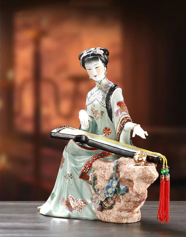 古筝、琵琶中国陶磁器工芸置物、博古架収蔵磁器工芸品