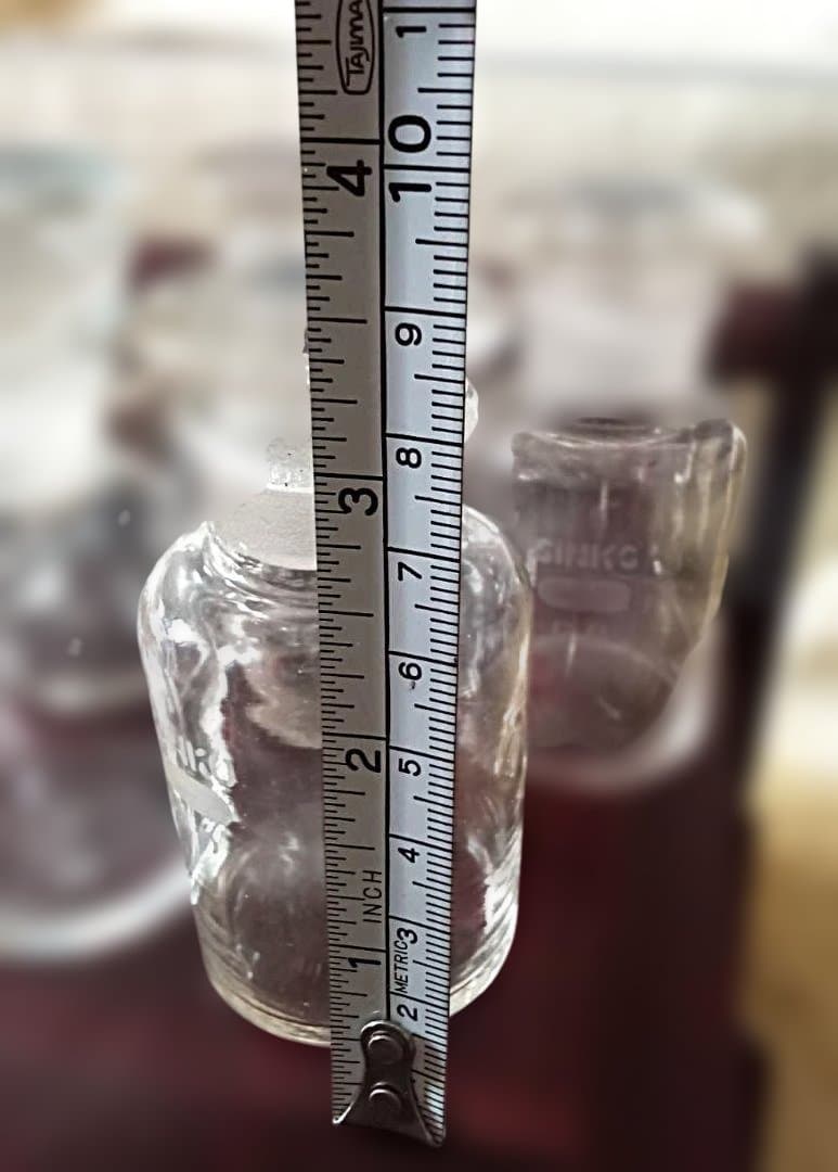 昭和レトロ 吹きガラス製 気泡有り 刻印入り 理化学硝子瓶 7本セット・美品