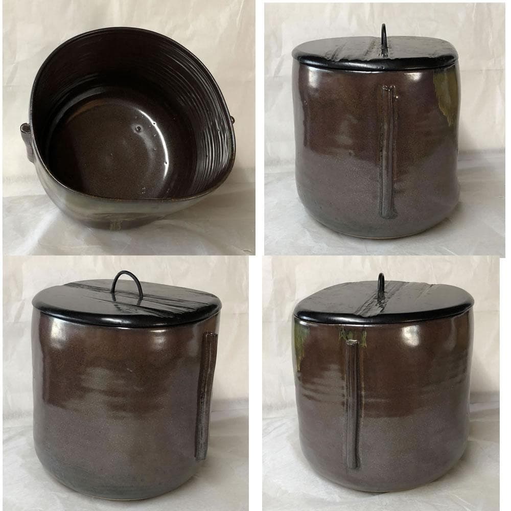 e2474 野間雅山 耳付 一重口水指 共箱 高取焼 宝珠窯 水指 花押 茶道具