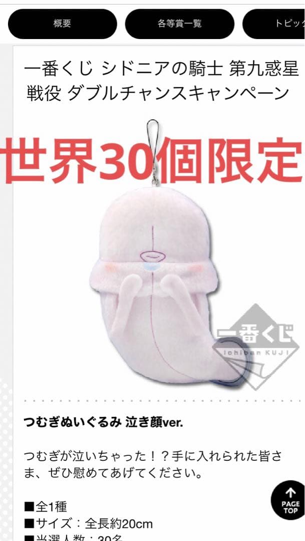 シドニア　一番くじ　つむぎ　当選　抽選　ぬいぐるみ　ダブルチャンスキャンペーン