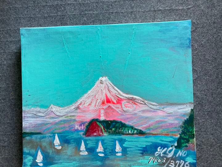 空飛ぶ画家、発明家、飛行家の富士山曼荼羅の一点