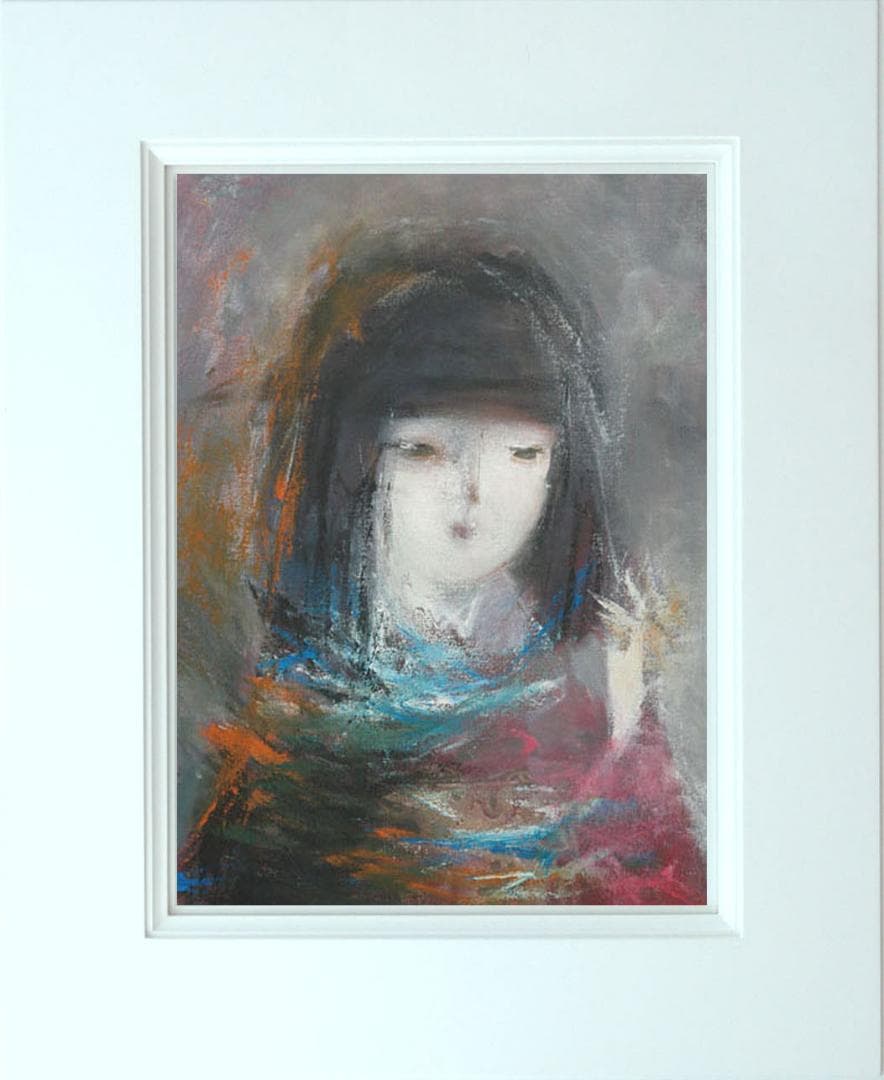 油絵 絵 絵画インテリア 額付(青緑＋金色の枠) F6-050513 人物女性像