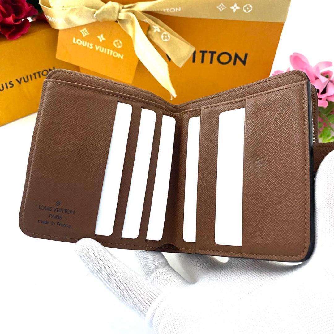 ルイ ヴィトン◎コンパクトジップ モノグラム 二つ折り ラウンドファスナー 茶色