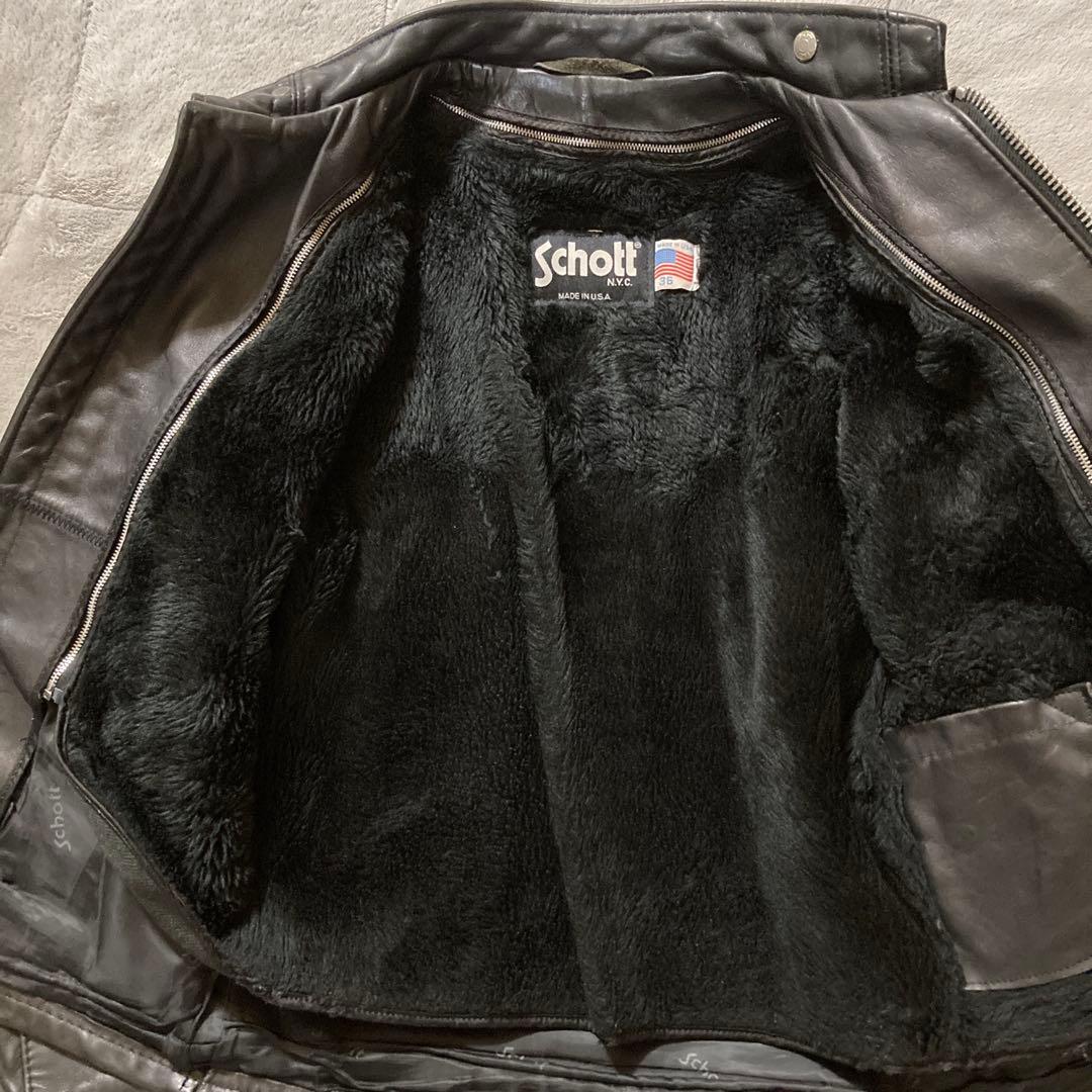 Schott 641 シングルライダース　 ボアライナー付 サイズ36ブラック
