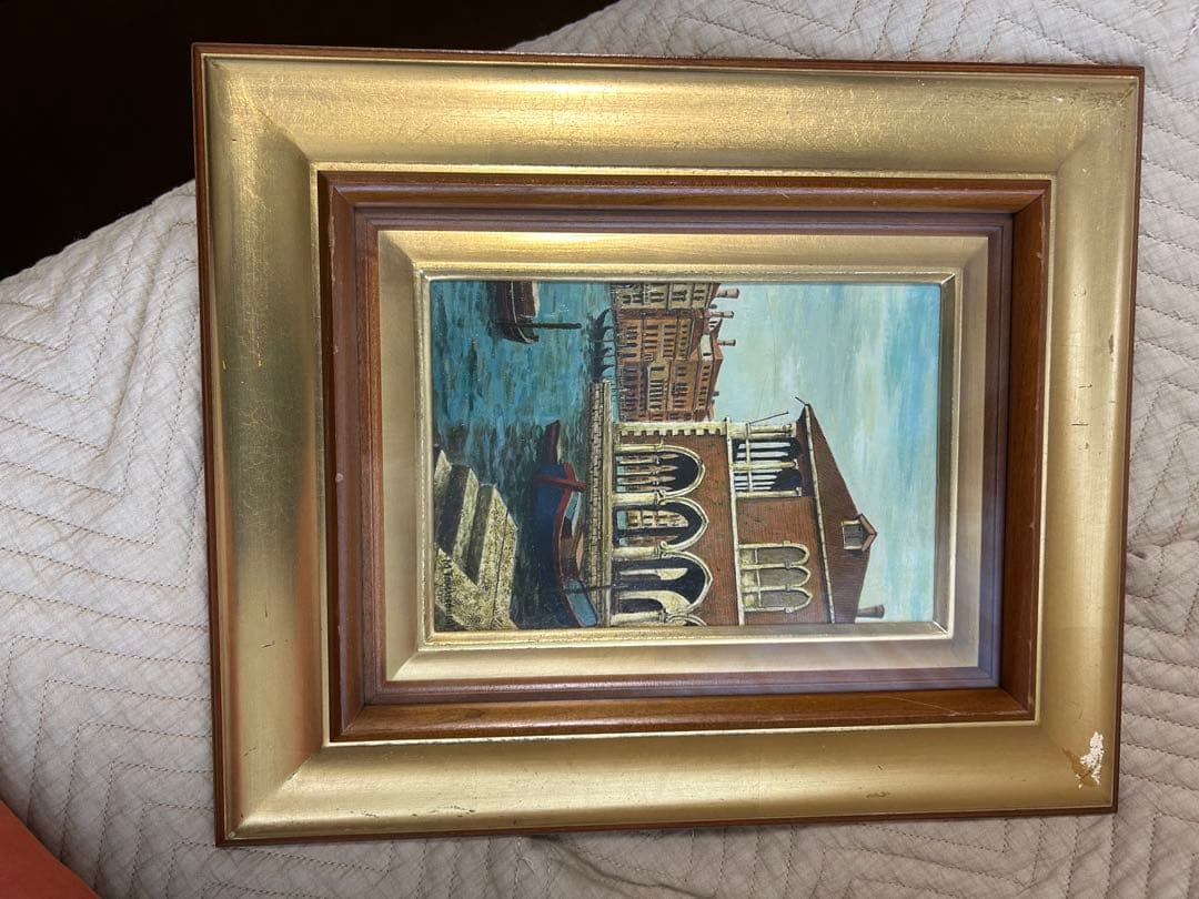 玉之内満雄[ベニス] ヴェネツィアの風景 油彩画 金色フレーム