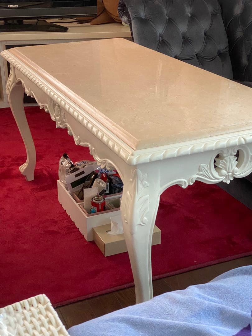 希少 ピンク 大理石天板♦️最高級 猫脚 ロココ ヴィンテージ テーブル♦️送料込