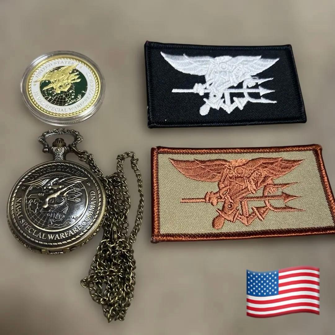 実物　イラク戦争米軍海軍特殊部隊シールズポケットウォッチ ワッペン4点セット