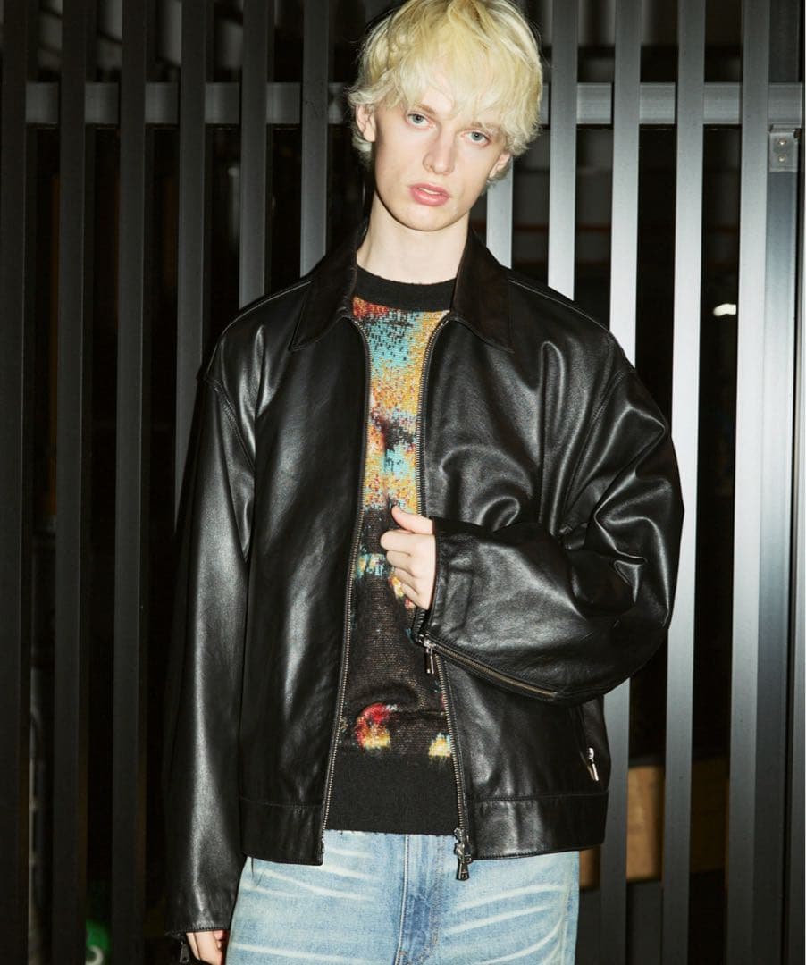 シープレザーシングルライダースジャケット　ブラック