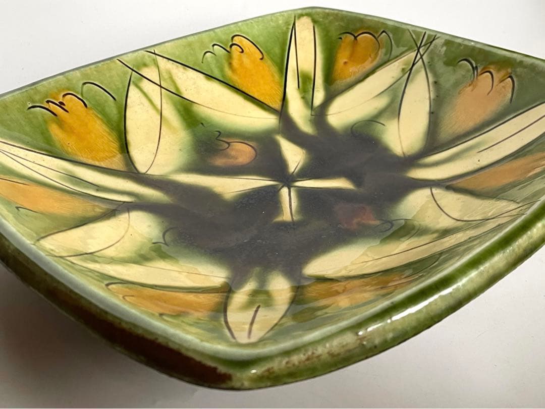 陶芸家　船木研兒　船木研児　舩木　三彩釉線彫　大鉢　オーバル皿　角皿　緑釉