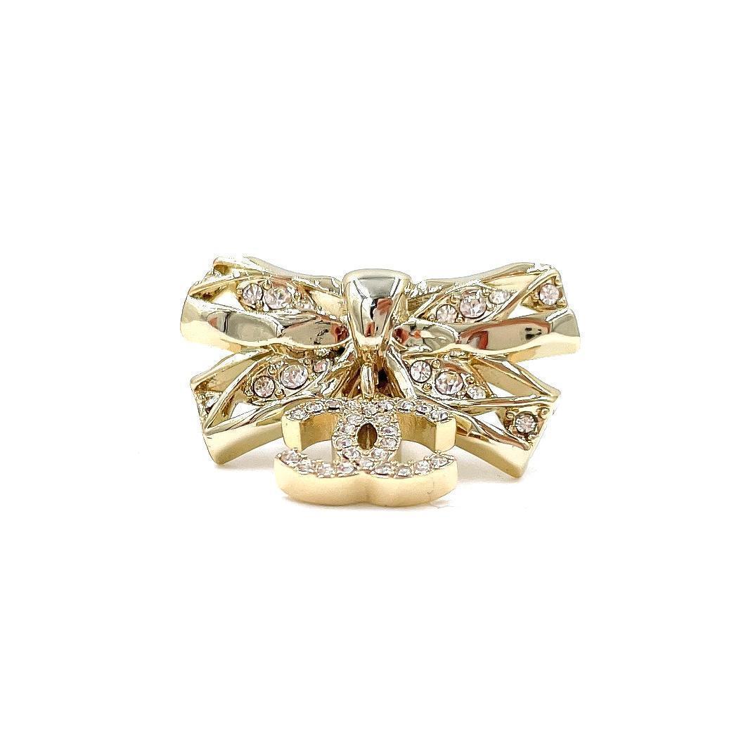 ✨️新品級✨️ シャネル ココマーク リボン ラインストーン ブローチ ゴールド