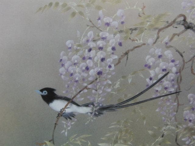 本橋富夫、【山藤咲く】、希少な額装用画集より、新品額装付、状態良好