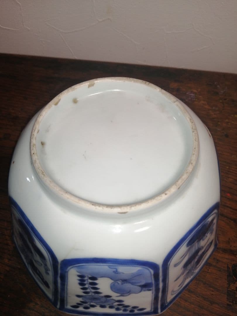江戸時代 古伊万里 染付 花鳥文様 八角鉢
