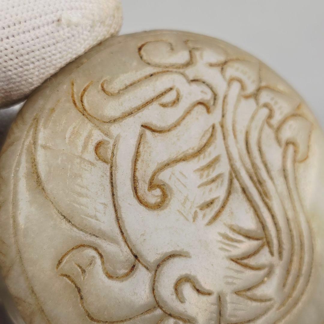 骨董品 茶道具 本物和田白玉 手彫 明清 夔鳳紋 香合 粉合 炉瓶三事 古道具