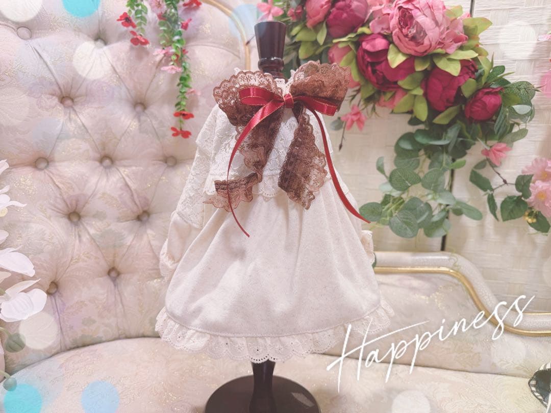 B446.pon2pan2☆犬☆オーダー☆生成りニットスモックワンピ