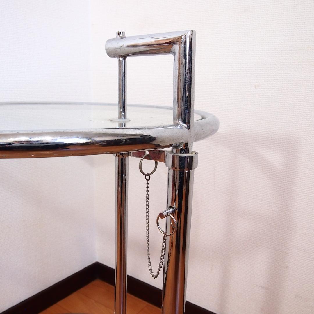 【良品】高さ調節可能 強化ガラス サイドテーブル/丸テーブル/飾り台 モダン家具