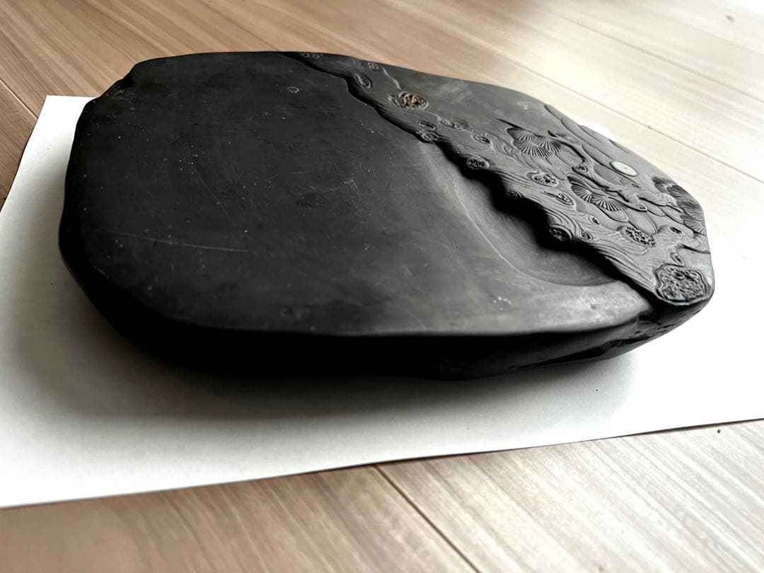【瑞渓硯】中国 古美術 墨硯 書道具 すずり 石硯　両面彫刻　石眼あり