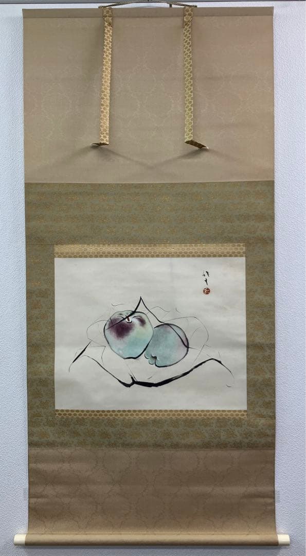 川端龍子　水彩画　紙本　掛軸（りんご　林檎）