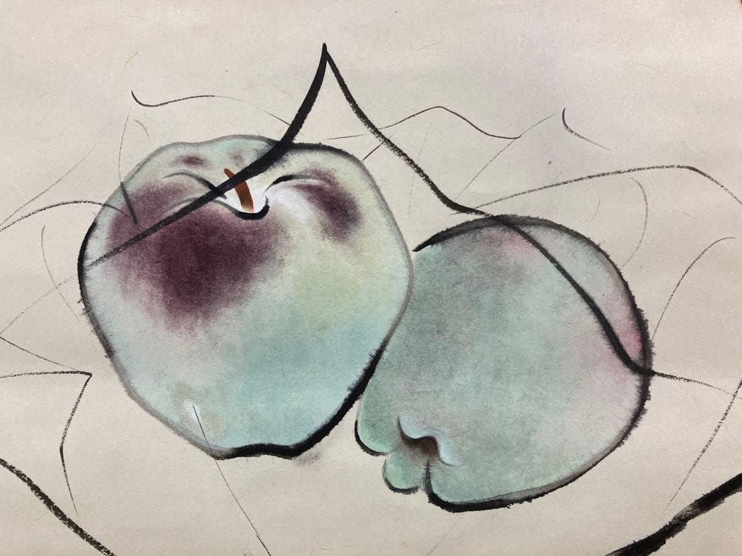 川端龍子　水彩画　紙本　掛軸（りんご　林檎）