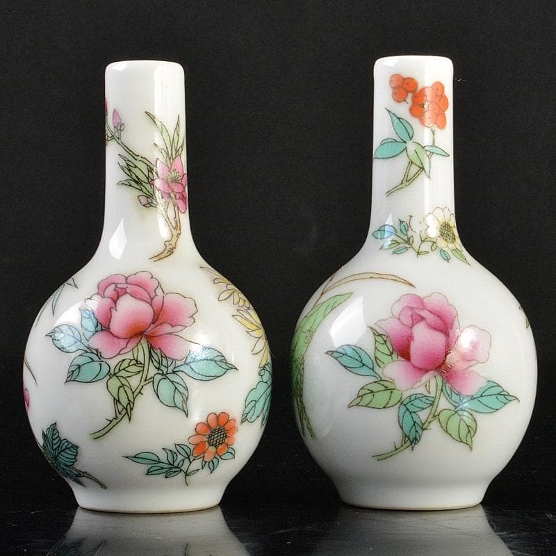 中国　中国景徳鎮款　粉彩　花文　小瓶　2点まとめて　V　R6648