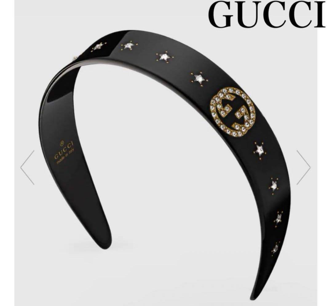 GUCCI ブラック ストーン付きヘアバンド