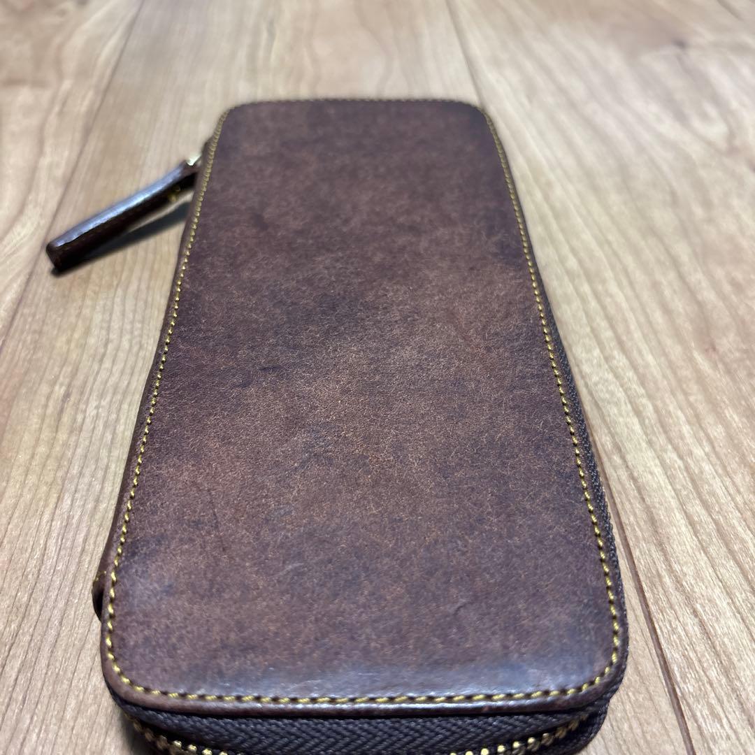 美品　バハギア　ペンケース　ラウンドジップ型　プエブロ　タバコ