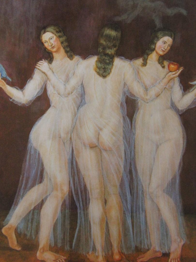 古田千鶴子、【三美神（平和を）】、希少な額装用画集より、新品額装付、状態良好