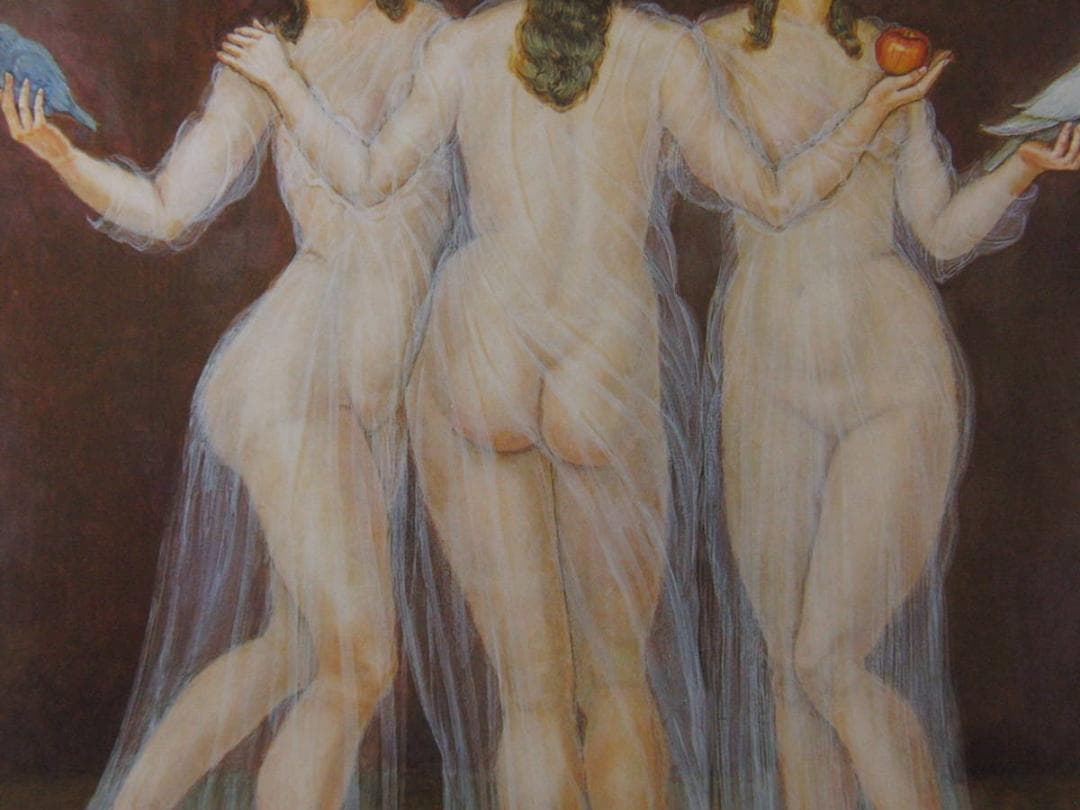 古田千鶴子、【三美神（平和を）】、希少な額装用画集より、新品額装付、状態良好