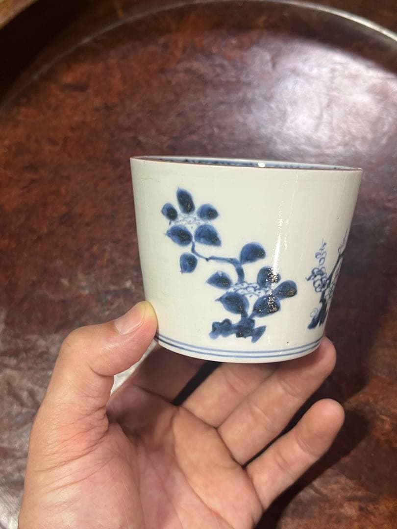 古伊万里　蕎麦猪口　あじさい　鶯　ウグイス　梅　紫陽花　民藝　そば猪口事典掲載