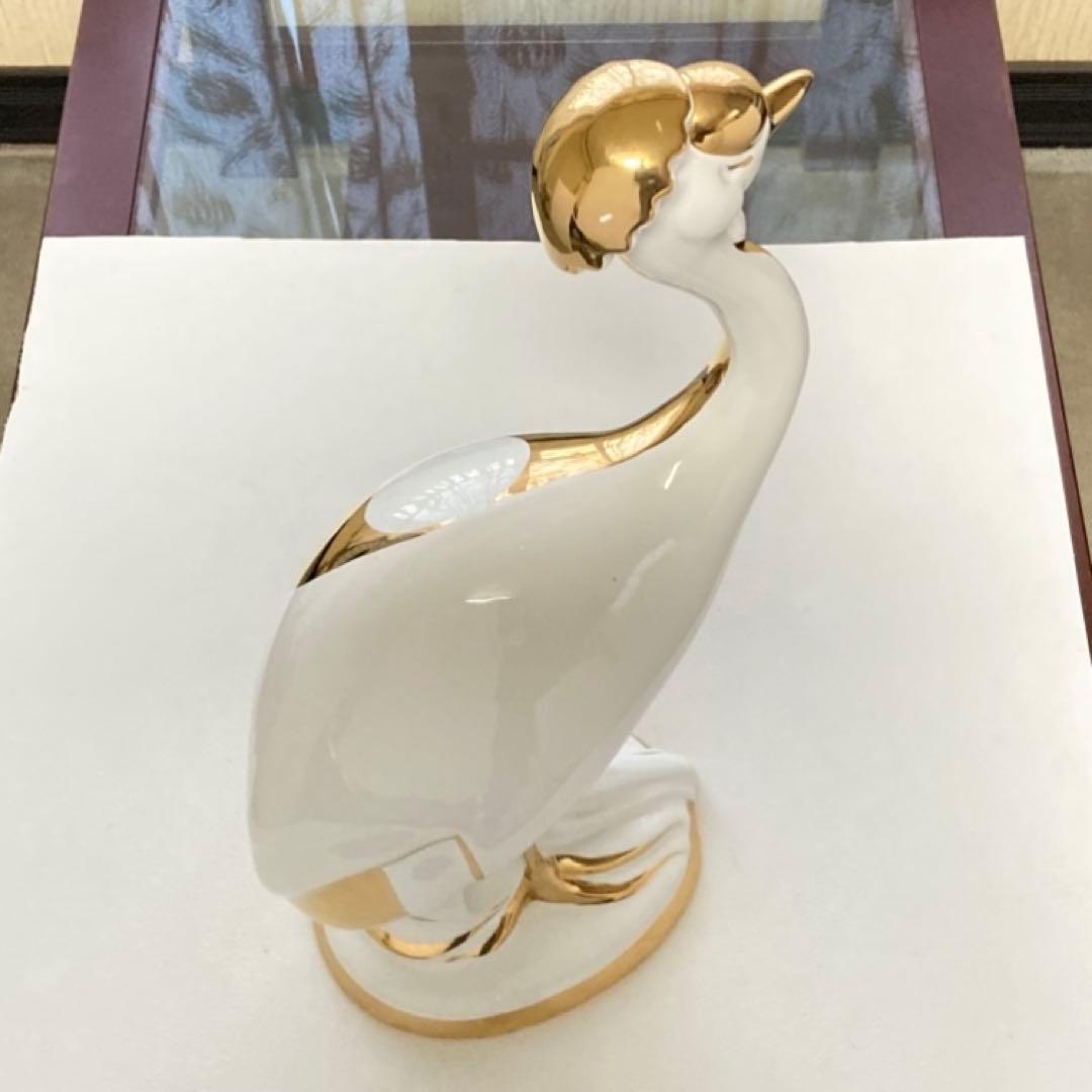 AHURA⁇ 鳥 置物 オブジェ ゴールド 金彩 白磁 陶磁器 レトロ